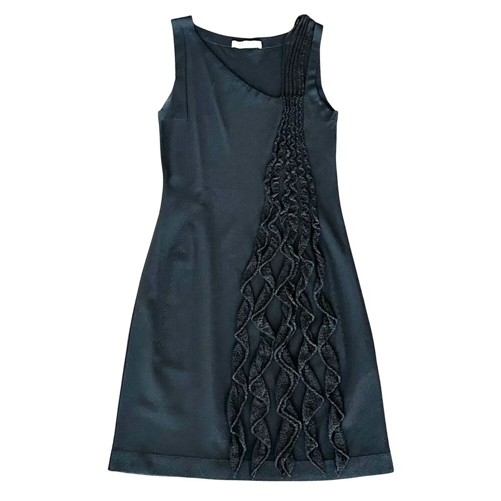 D.EXTERIOR Italy Black Knit Dress Sculptural Ruffle Asymmetric Sleeveless‎ Sz M